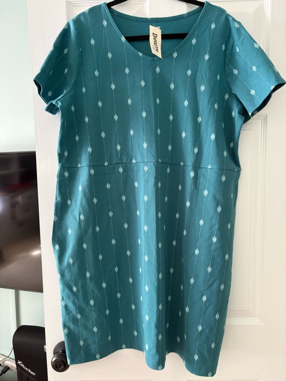 Duluth NoGA Naturale Cotton Short Sleeve Dress Teal Ikat XXL NWT